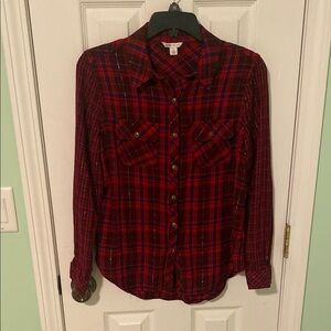 Red Plaid Button-Up Shirt